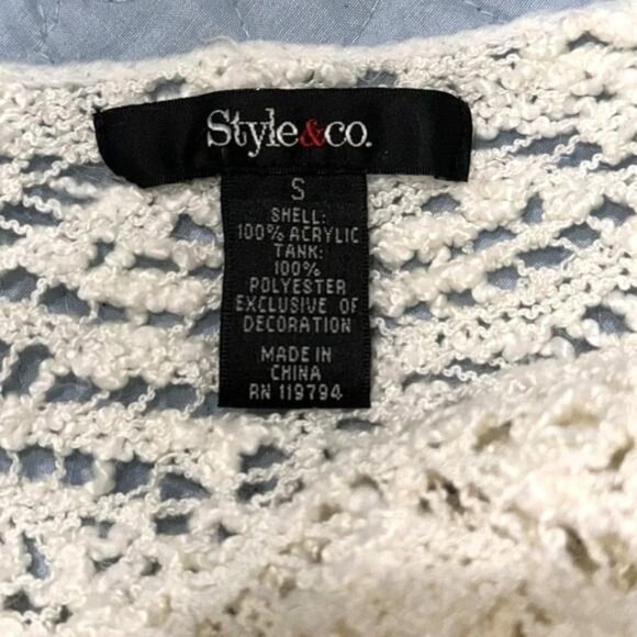 Style & Co Womens Cream Open Knit Short Sleeve Top S Acrylic & Polyester - Picture 5 of 7